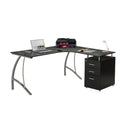 Techni Mobili Modern Computer File Cabinet and Storage L-Shaped Desk, Espresso