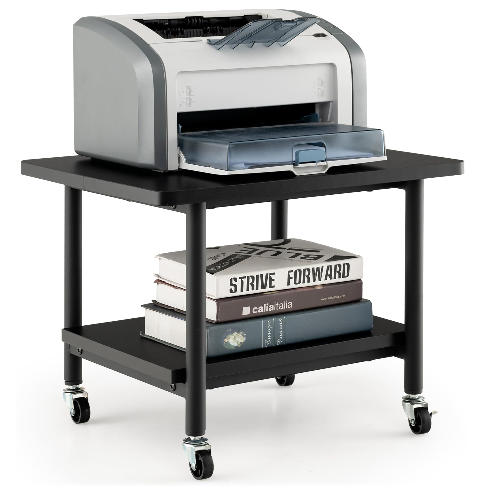 Tangkula Printer Stand With Storage, Under Desk Printer Table With 4 Wheels & Locking Mechanism, 2-Tier Rolling End Table Storag
