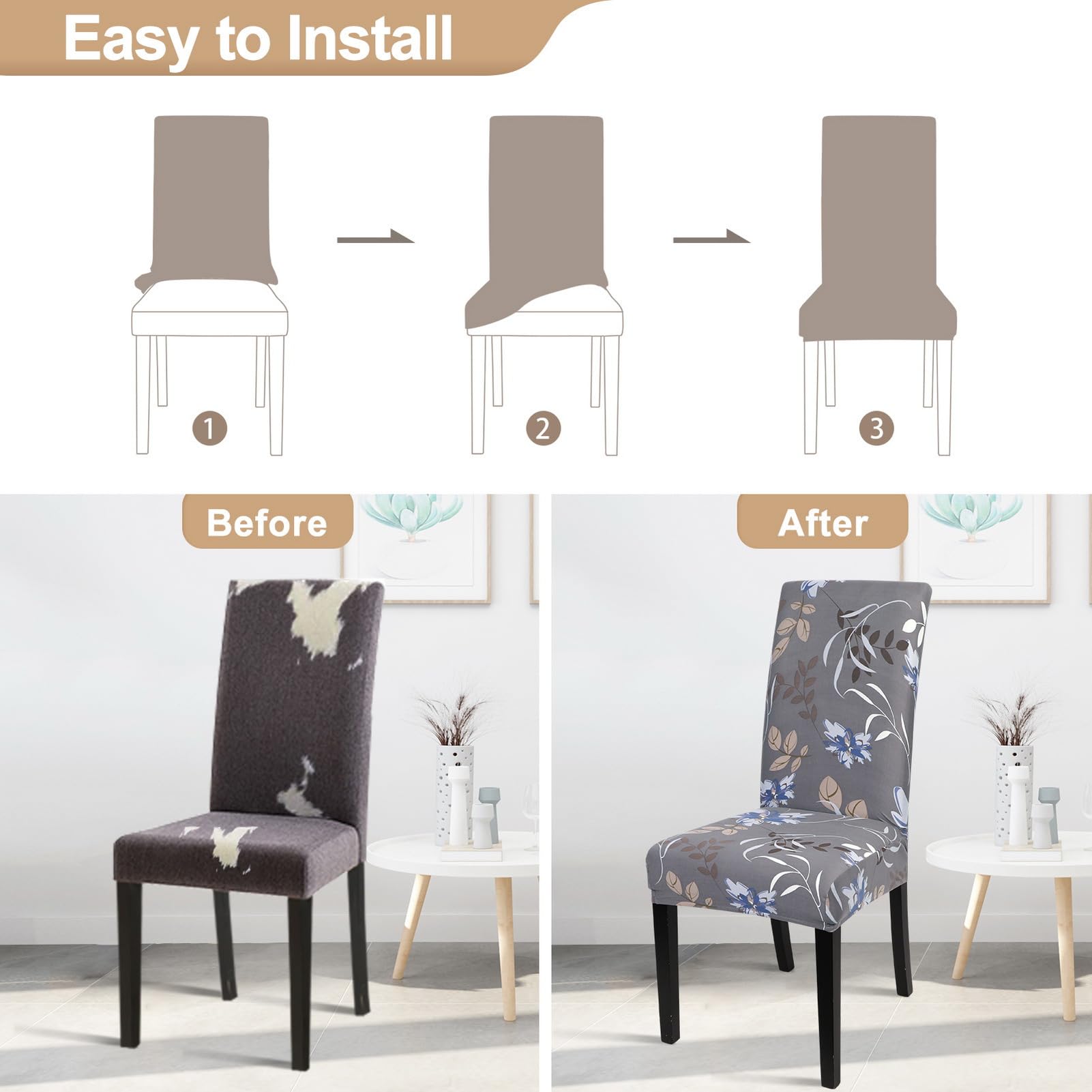 Searchi Dining Room Chair Covers Set Of 6, Stretch Printed Kitchen Chair Slipcovers Removable Washable Parsons Chair Covers Protector For Dining Room, Hotel, Ceremony (Flower Pattern4)