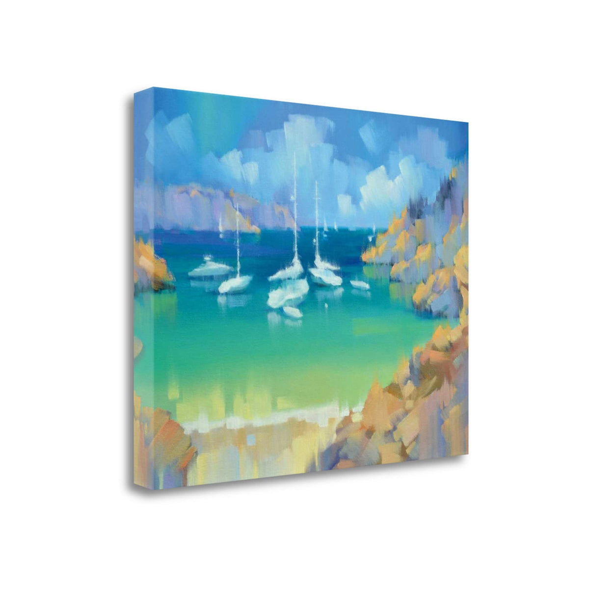 36' Artistic Boats Anchored in a Cove Gallery Wrap Canvas Wall Art