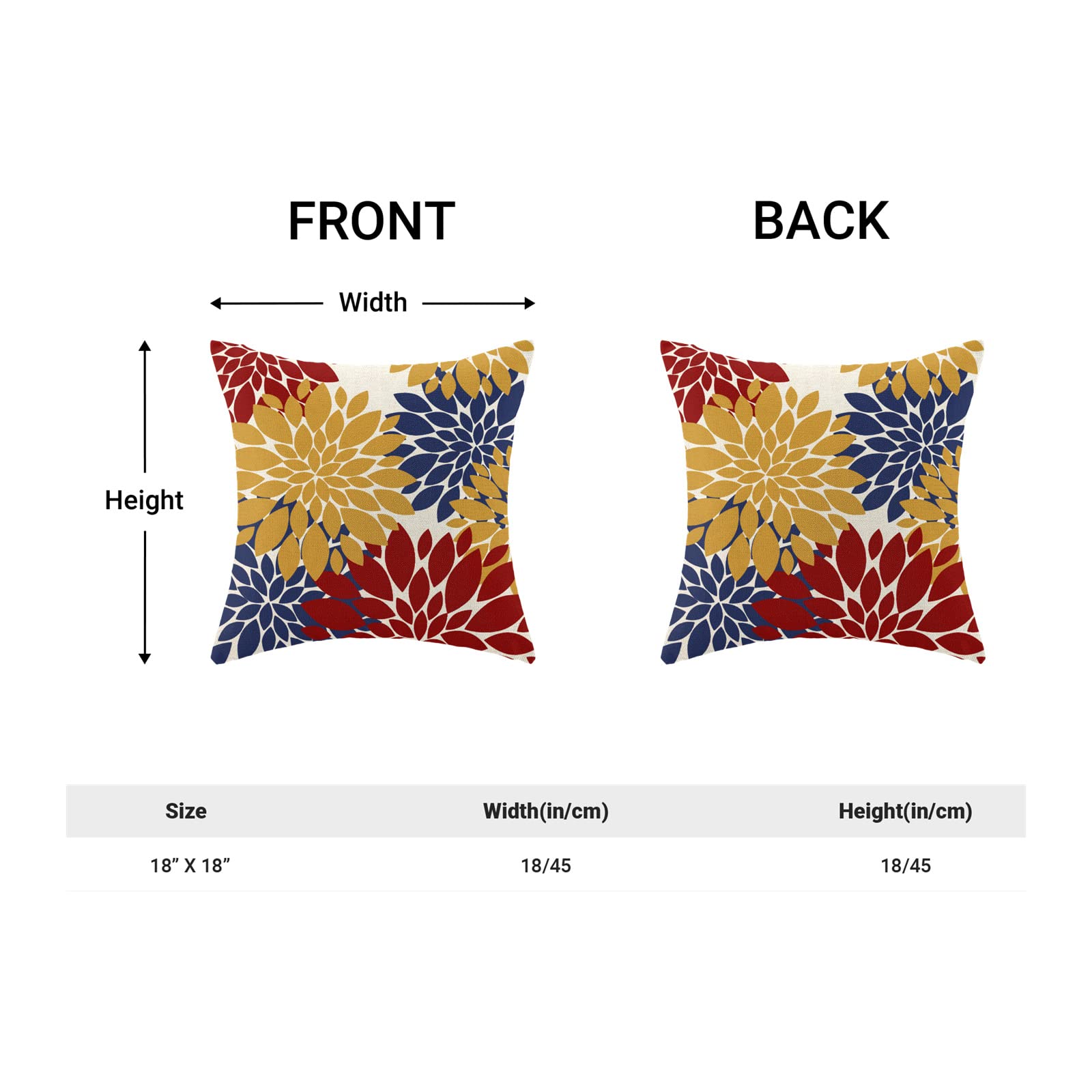 Cxmeifly Mustard Yellow Red Navy Blue Pillow Covers 18X18 Inch Set Of 2 Dahlia Floral Decor Throw Pillows Summer Modern Geometry