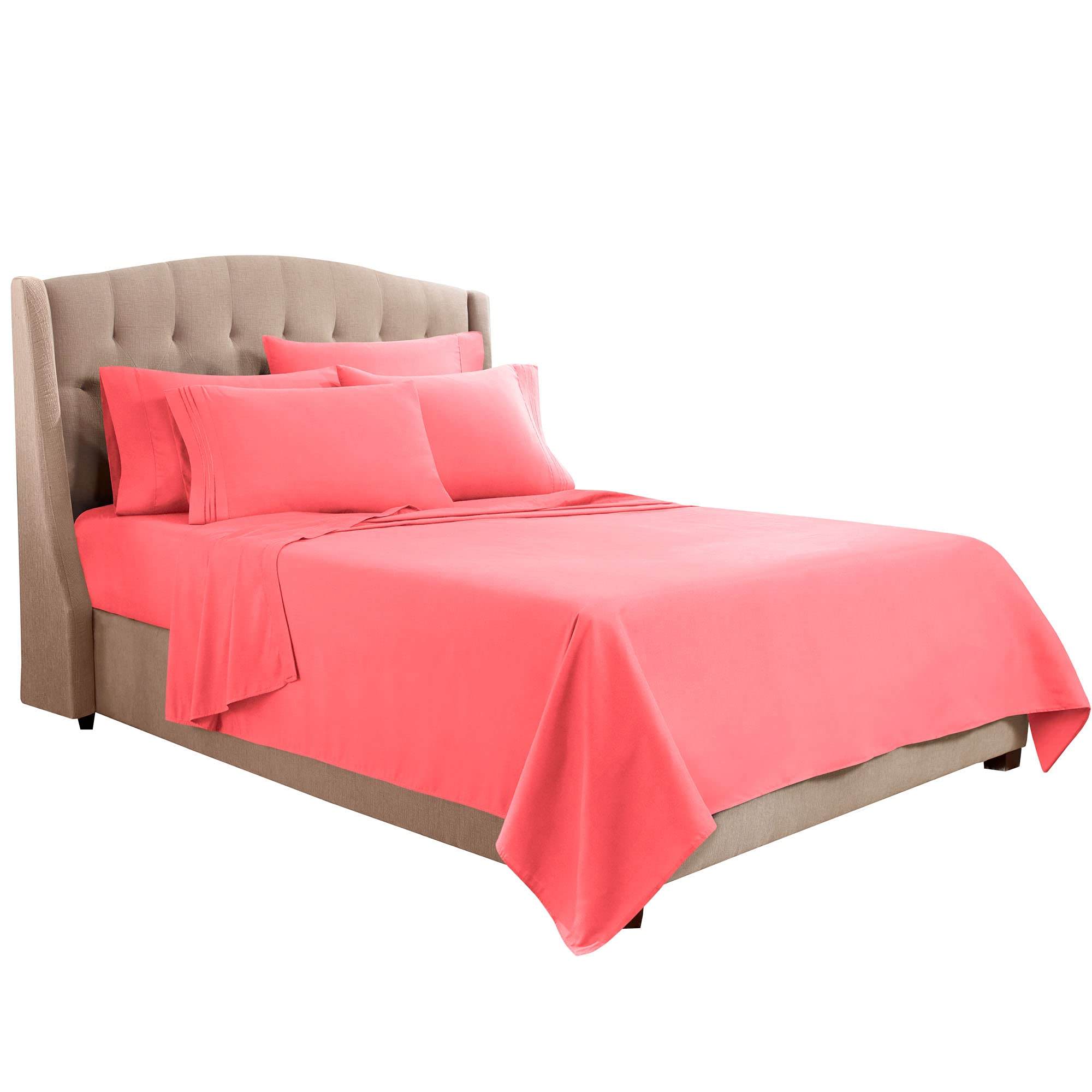 Clara Clark Twin Sheets, 5 Piece Set - Hotel Luxury Sheets For Twin Size Bed, Super Soft Bedding Sheets & Pillowcases, Twin Size Sheets, Coral Pink
