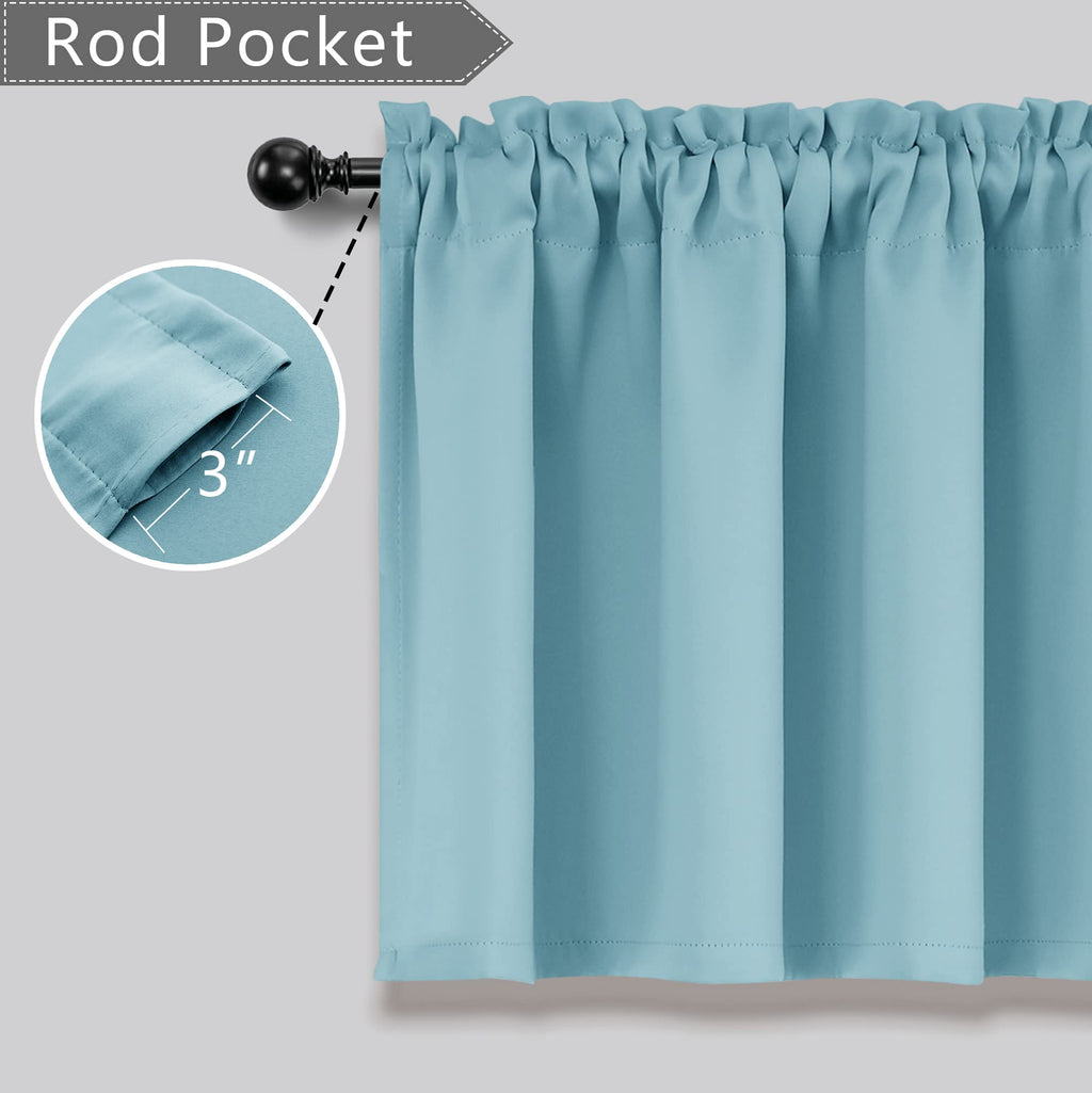 Light Blue Window Valances For Kids Room Girls Nursery 2 Pack Rod Pocket Light Blocking Thermal Insulated Blackout Living Room K