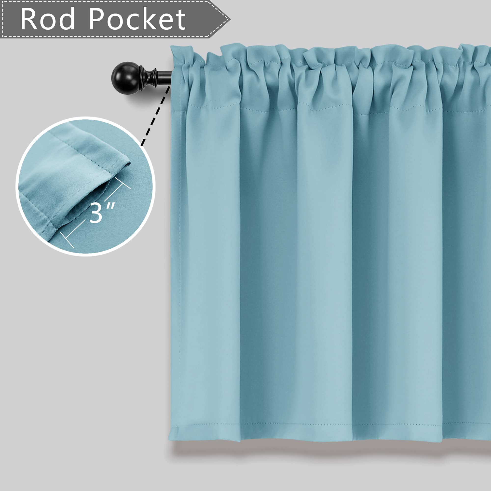 Light Blue Window Valances For Kids Room Girls Nursery 2 Pack Rod Pocket Light Blocking Thermal Insulated Blackout Living Room K