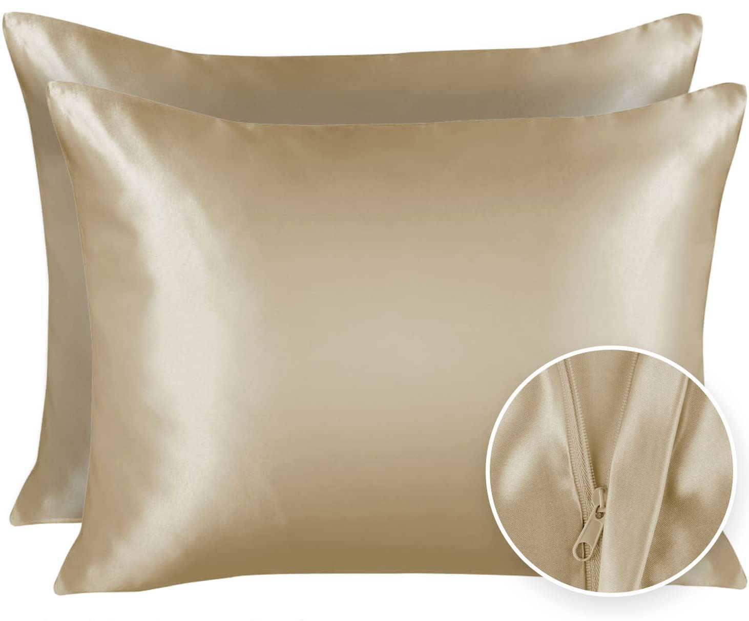 Shopbedding Luxury Satin Pillowcase For Hair - Queen Satin Pillowcase With Zipper, Champagne (Pillowcase Set Of 2) - Blissford