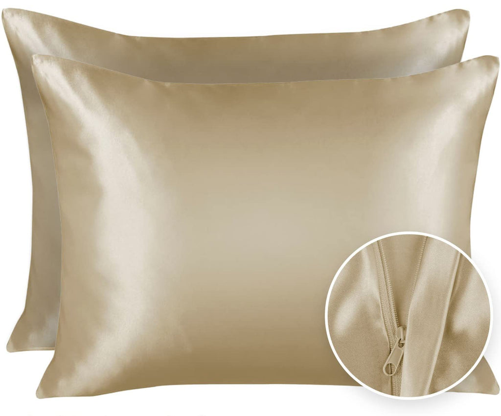 Shopbedding Satin Pillowcase For Hair And Skin, Silk Pillowcase, Luxury Satin Pillowcases Standard Set Of 2, With Zipper Closure