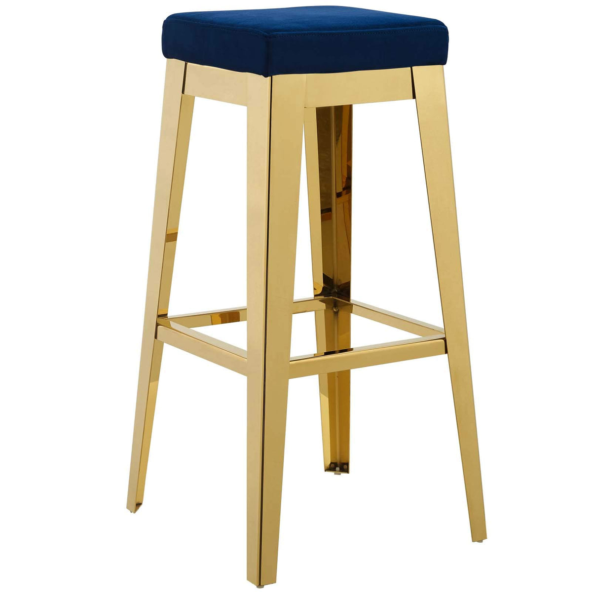 Modway Arrive Gold Stainless Steel Bar Stool With Upholstered Velvet Seat Cushion In Gold Navy