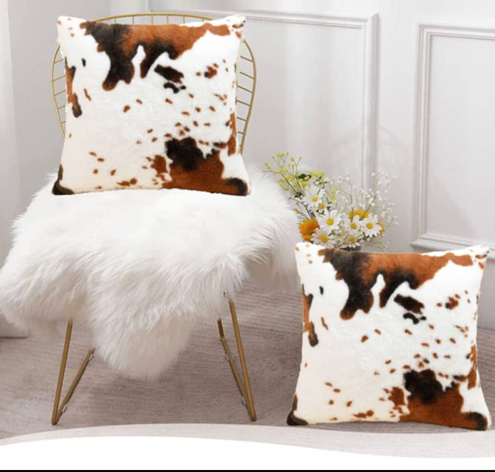 Entua Farm Animal Skin 20X20 Throw Pillow Covers Soft Plush Faux Fur Cowhide Cow Hide Cushion Covers Western Decor Luxury Style