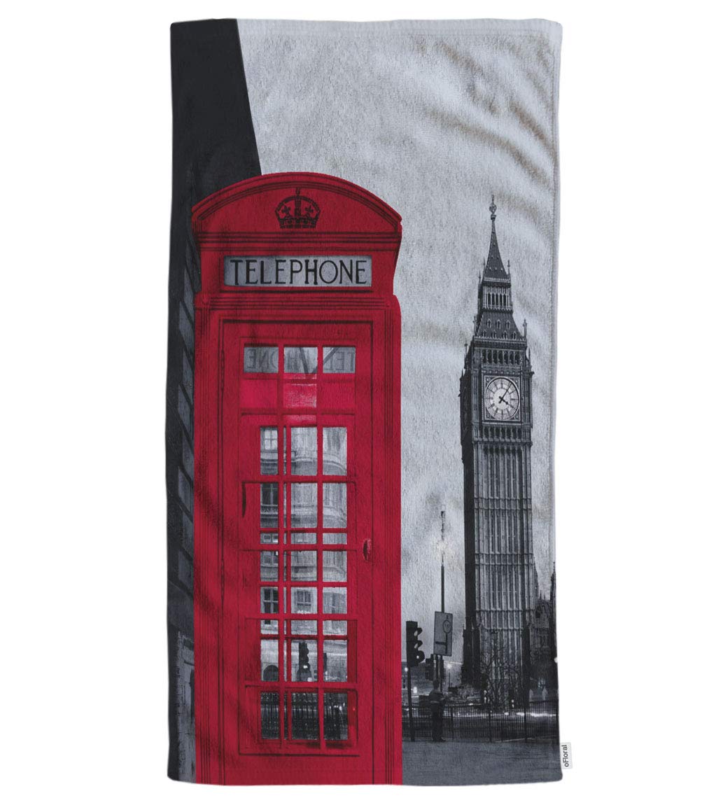 oFloral Hand Towels Cotton Washcloths London Big Ben and Old Red Phonebox,Comfortable Super-Absorbent Soft Towels for Bath/Kitch