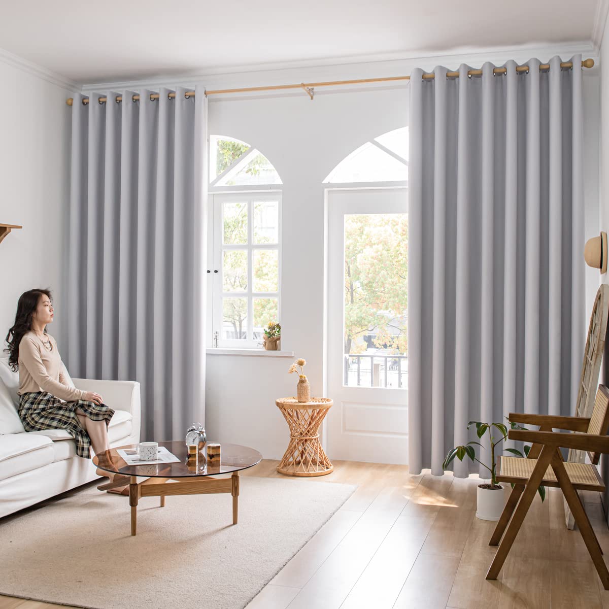 MOONVAN Windows Greyish White Blackout Curtains 84 inches Long 2 Panels Set Grommet Blackout Drapes Energy Saving Noise Reducing