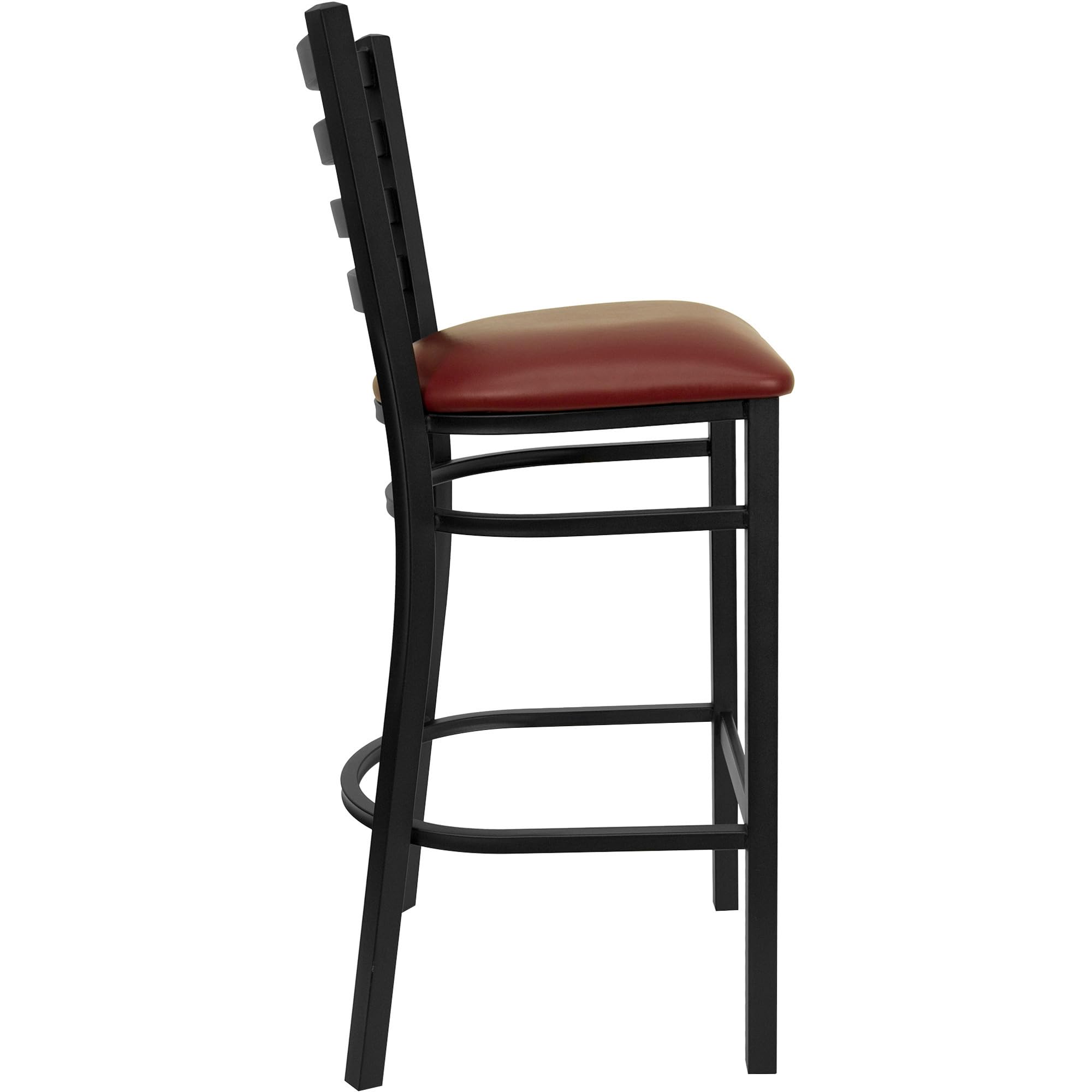 Flash Furniture HERCULES Series Black Ladder Back Metal Restaurant Barstool - Burgundy Vinyl Seat