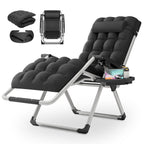 Monibloom Reinforced Zero Gravity Chair, Folding Pool Beach Lounger, Portable Tanning Chaise With Cushion, Headrest And Side Tray, 330Lbs Capacity - Black