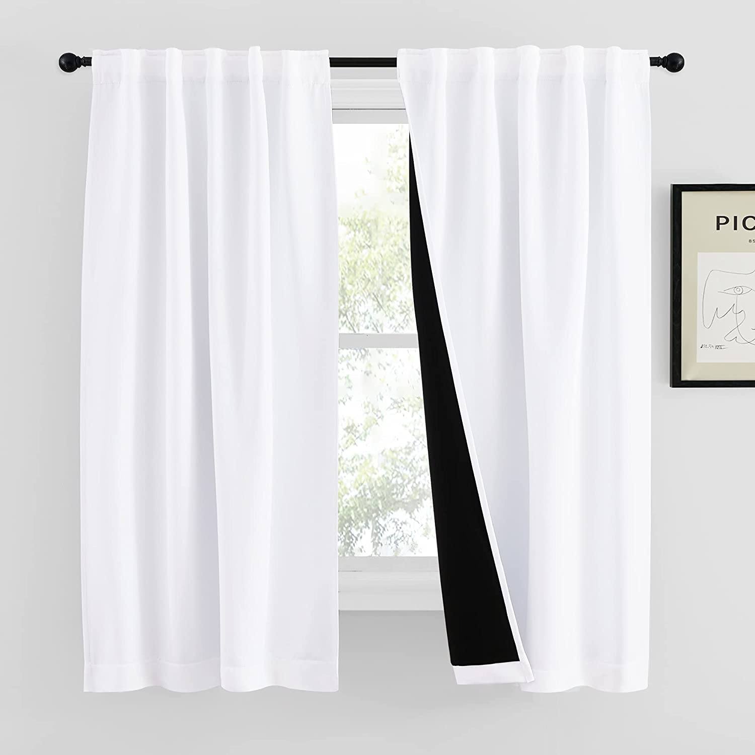 Nicetown 100% Blackout Window Curtain Panels 48 Inches Long, Cold And Full Light Blocking Drapes With Black Liner, Thermal Insul