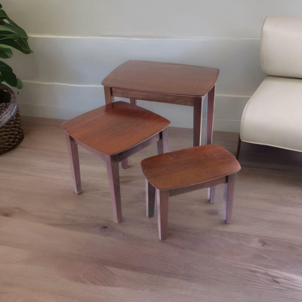 Ergode Walnut Nesting Tables Set - Modern Rectangular Design - Solid & Composite Wood - 3 Sizes: Large, Medium, Small - Easy Assembly - Versatile for Living Room, Bedroom, Office - Brown Finish
