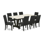 East West Furniture V627Dr124-9 9 Piece Dining Set Includes A Rectangle Dining Room Table With V-Legs And 8 Black Color Linen Fabric Upholstered Parson Chairs, 40X72 Inch, Multi-Color