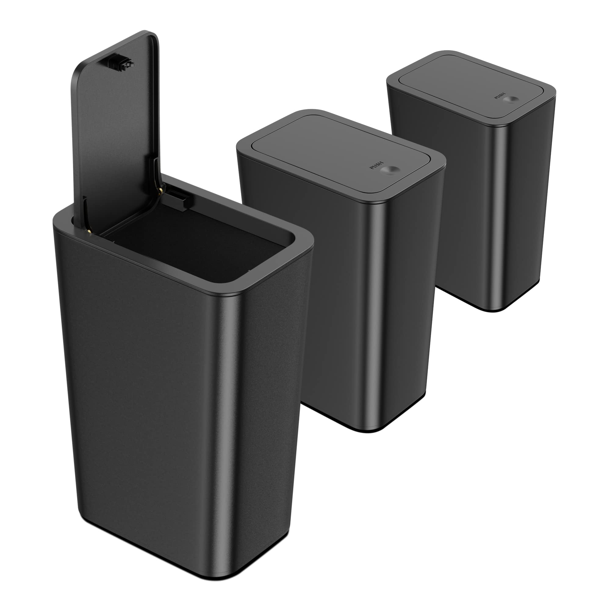 N. Netdot 3 Pack 10 Liter Small Trash Can With Lid, 2.6 Gallon,Garbage Can Slim Trash Bin Waste Basket For Bathroom,Kitchen,Bedr