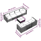 vidaXL 8-Piece Patio Lounge Set with Cushions - Modular Design - PE Rattan - Powder-Coated Steel Frame - Glass Tabletop - Fabric Cushions - Brown/Red