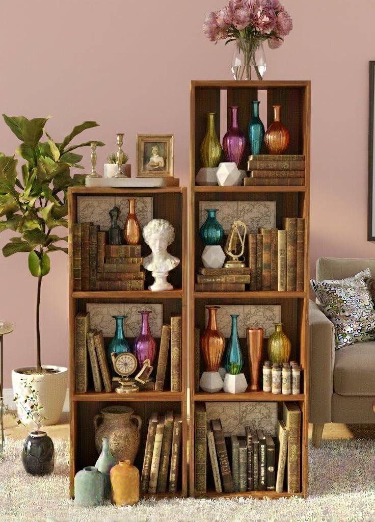 The Good Luck Wood Storage Unit Cube Tier Strong Bookcase Shelving Brown, 3, 4 Tier
