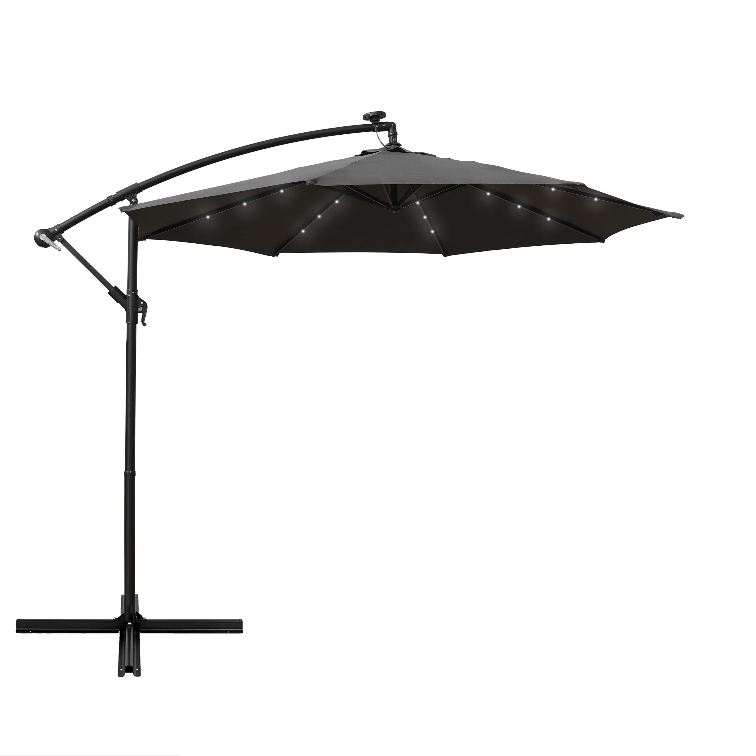 LeisureMod Willry Modern Outdoor 10 Ft Offset Cantilever Hanging Patio Umbrella With Solar Powered LED (Gray)