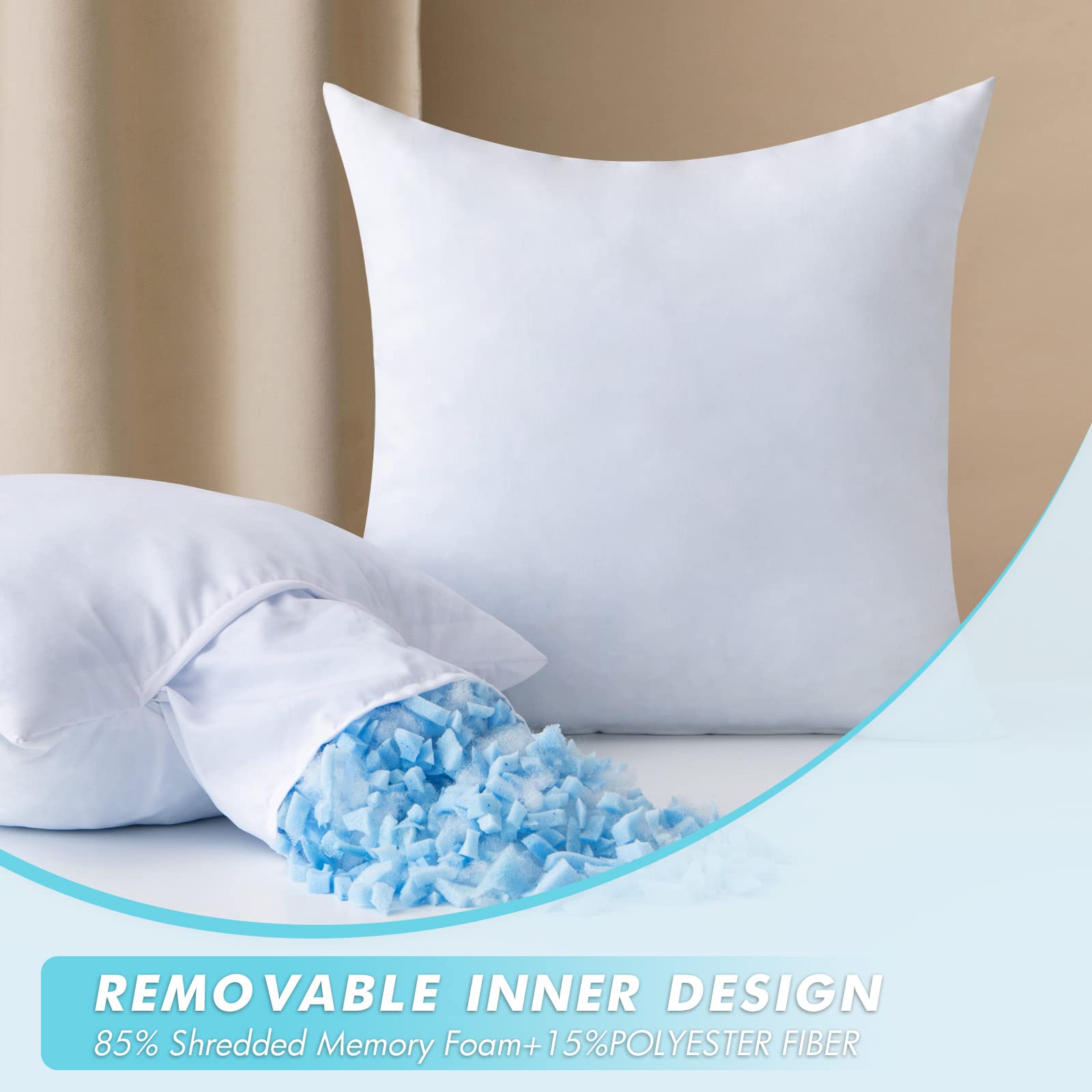 Miulee Pack Of 2 16X16 Pillow Inserts-Decorative Shredded Memory Foam Cooling Throw Pillows-Adjustable Premium Square Wedding Pi