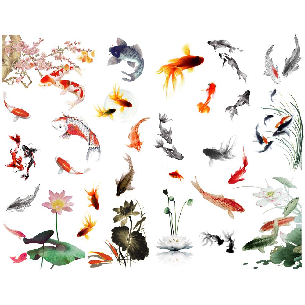 Seasonstorm Ink Painting Koi Carp Fish Precut Cute Aesthetic Diary Travel Paper Junk Journal Stickers Scrapbooking Stationery St