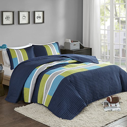 Comfort Spaces Cs14-0861 2 Piece Quilt Coverlet Bedspread All Season Lightweight Hypoallergenic Pipeline Colorblock Kids Bedding