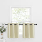 Nicetown Farmhouse Style Kitchen Curtains, Rustic Short Blackout Curtains For Home Decor, Energey Saving Grommet Top Window Valances Tiers For Bathroom/Basement, 2 Panels, Lighet Beige, W42 X L24