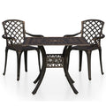 vidaXL Bronze Bistro Patio Set - 3 Piece Cast Aluminum Outdoor Furniture Set with Weather-Rust Resistant Table and Chairs - Includes Umbrella Hole