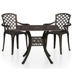 vidaXL Bronze Bistro Patio Set - 3 Piece Cast Aluminum Outdoor Furniture Set with Weather-Rust Resistant Table and Chairs - Includes Umbrella Hole
