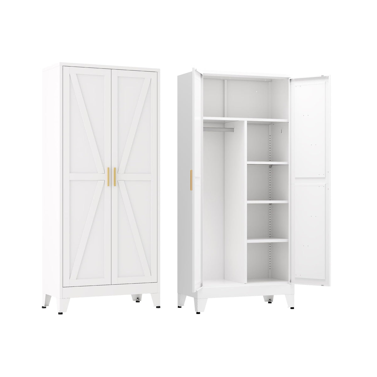 XIUSVON Metal Armoire Wardrobe Closet, Bedroom Armoires with Hanging Rod