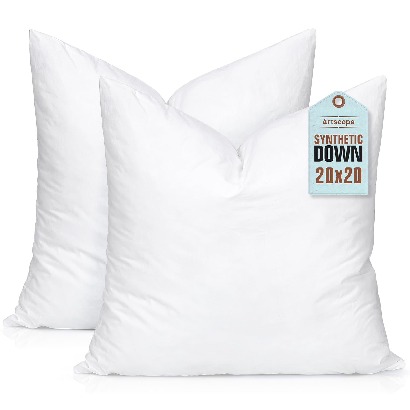 Artscope Synthetic Down Pillow Insert, 20X20 Down Alternative Throw Pillow Insert. Ultra Soft Fluffy Sleeping Pillow With 100% C