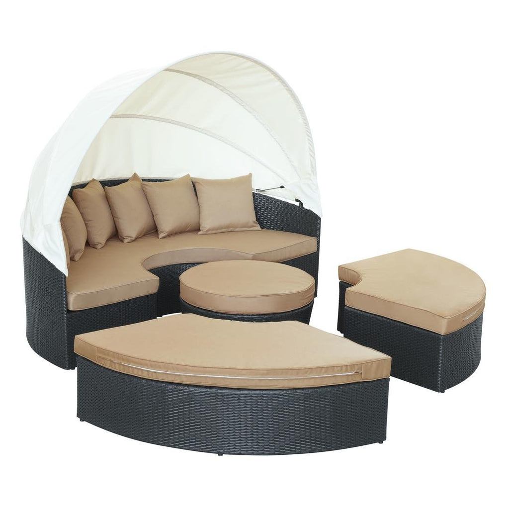 Modway Quest Wicker Rattan Outdoor Patio Canopy Sectional Daybed in Espresso Mocha