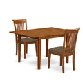 East West Furniture MLPO3-SBR-C 3 Piece Kitchen Table Set Contains a Rectangle Dining Room Table with Butterfly Leaf and 2 Linen Fabric Upholstered Chairs, 36x54 Inch, Saddle Brown