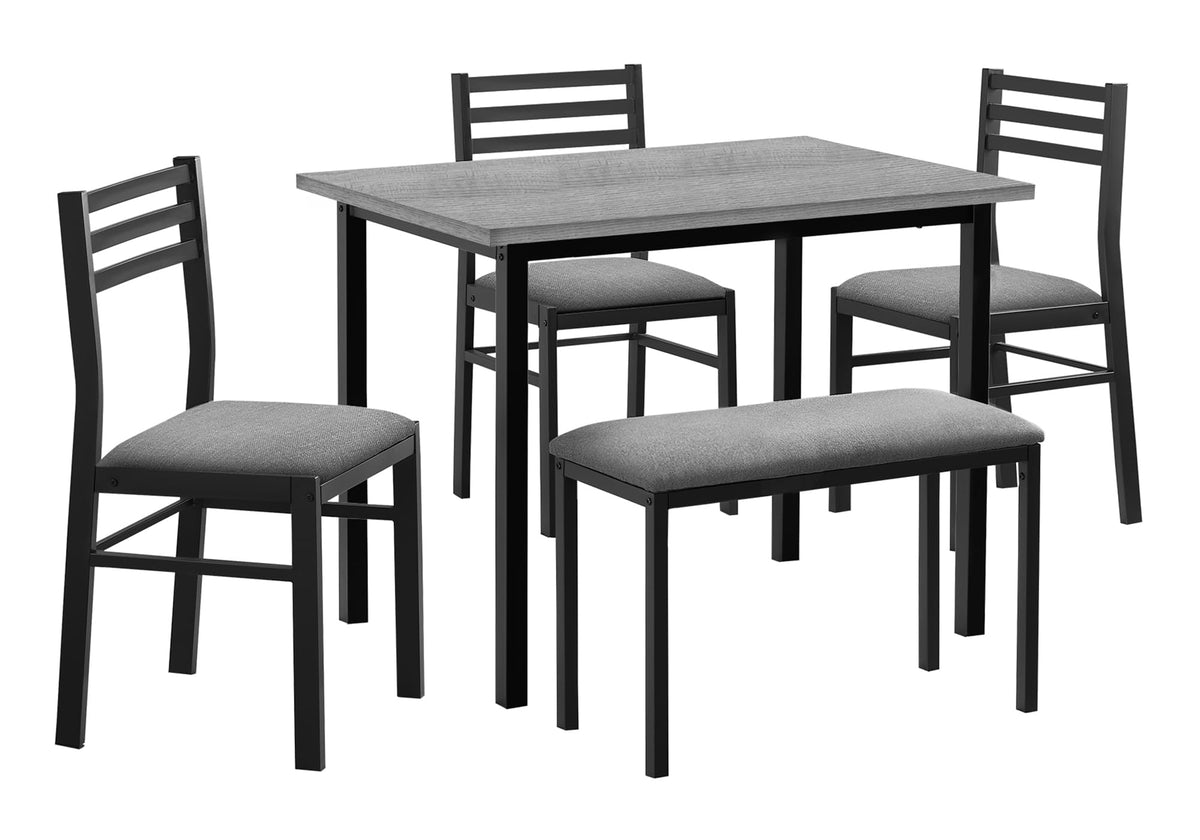 Monarch Specialties 1037 dining, 5pcs set, rectangular, kitchen, small, black metal, grey laminate, fabric, contemporary, modern Set-5Pcs Top, 40' L x 28' W x 30' H