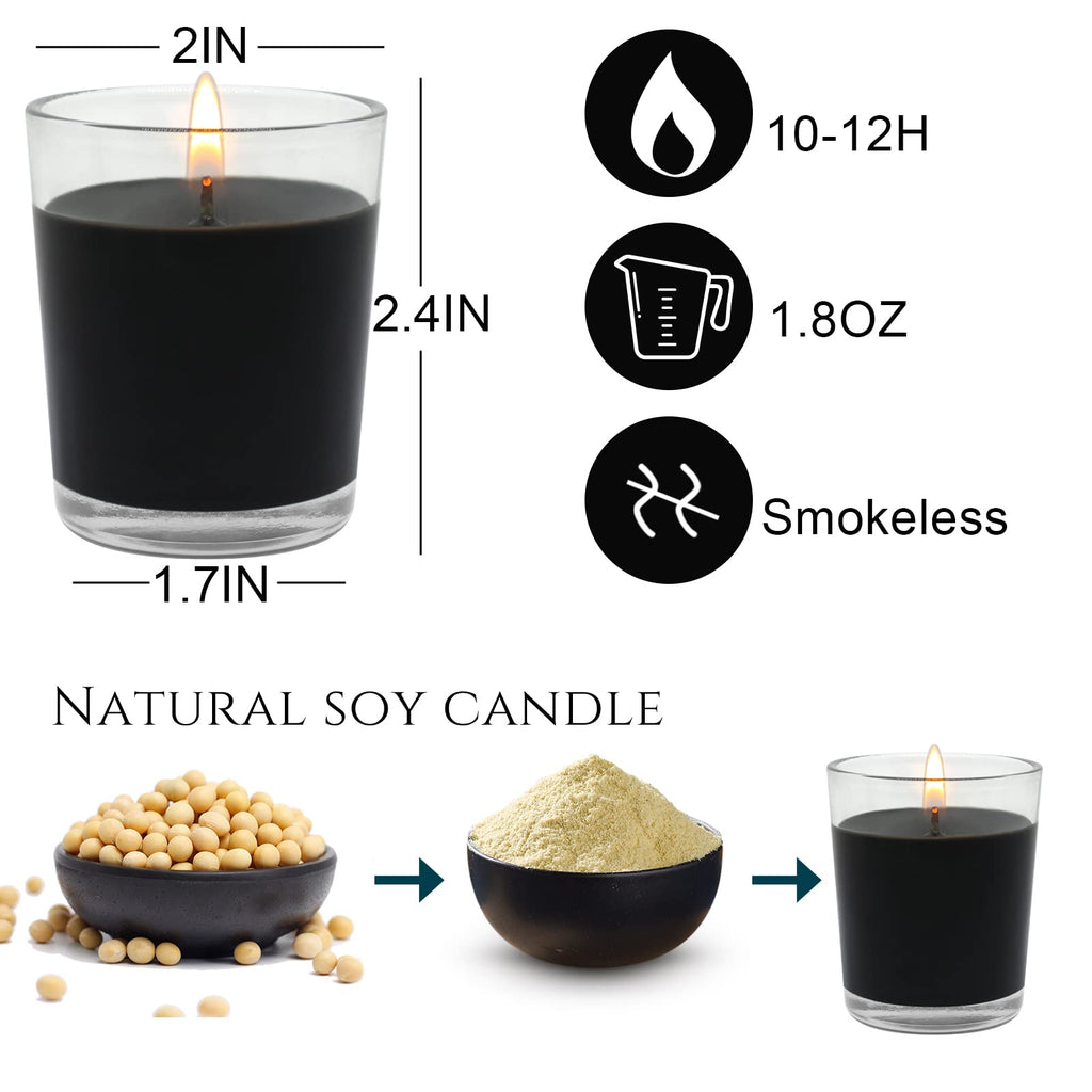 20 Packs Black Votive Candles In Glass, Unscented Small 2 Inch Soy Wax Halloween Candles For Wedding Party Home Holidays Relaxat