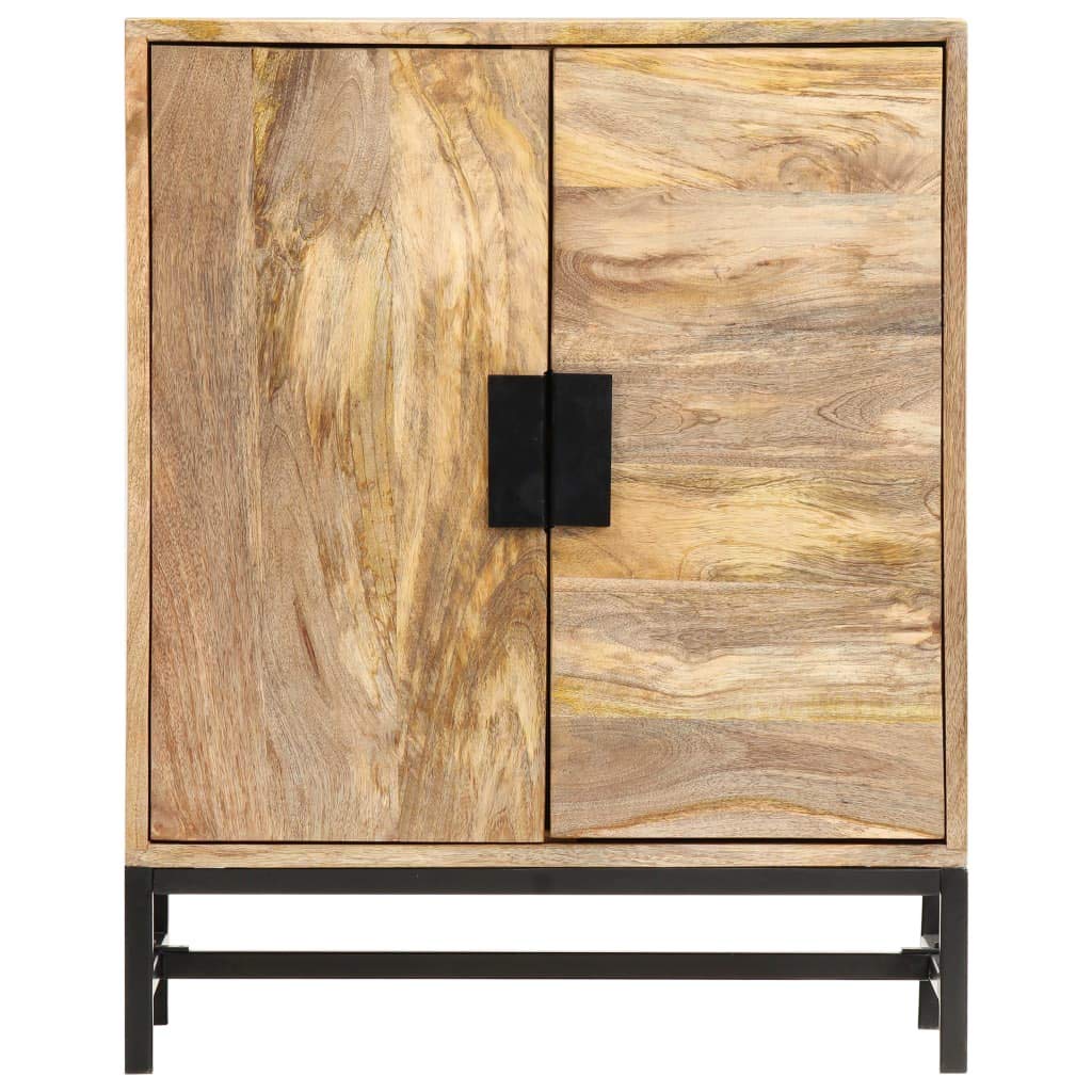 vidaXL Wooden Sideboard - Mango Wood, Brown/Black, 23.6&quot; x 13.8&quot; x 29.5&quot;, Steel Legs, Industrial