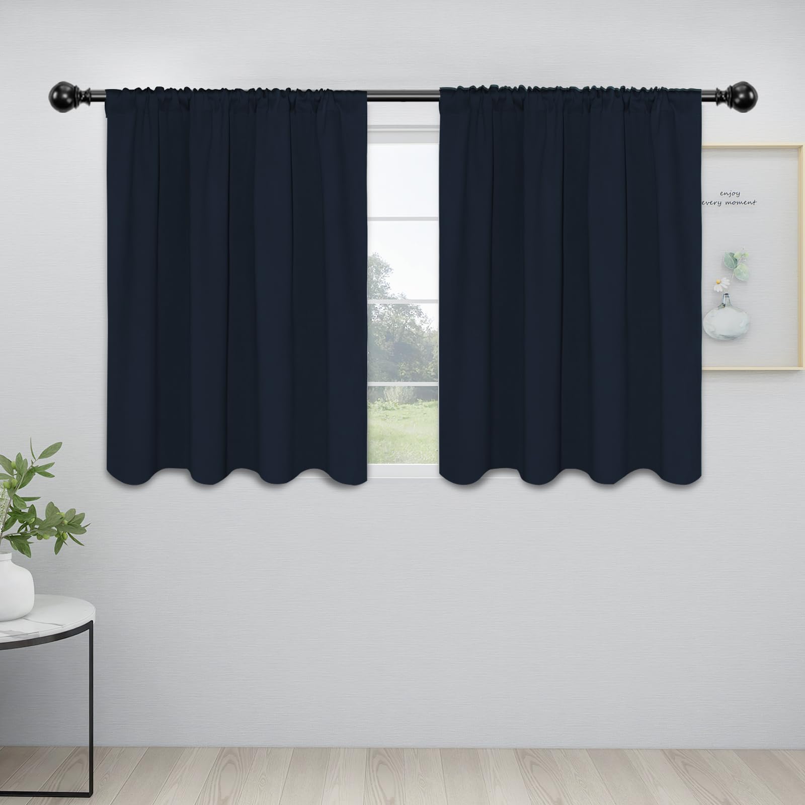 Easy-Going Rod Pocket Blackout Curtains For Bedroom, Room Darkening Window Curtains For Living Room, Thermal Insulated Noise Reduction Solid Window Drapes, 2 Panels(42X36 In, Navy)