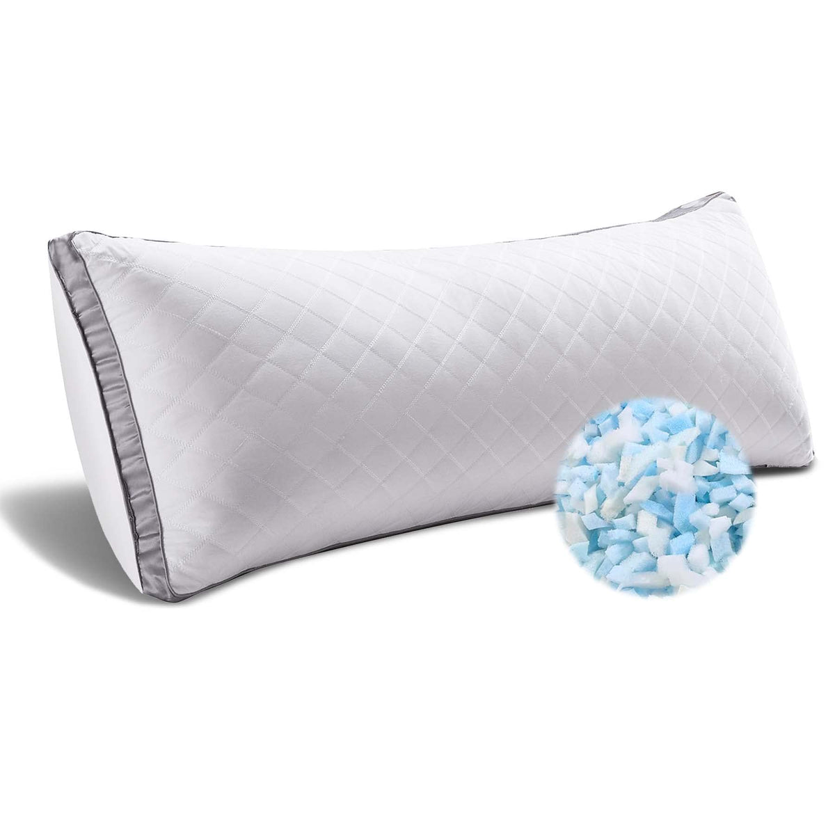 Whatsbedding Memory Foam Body Pillow -Fluffy Body Pillows For Adults -Large Long Bed Pillows For Sleeping - 20X54 Inch, White