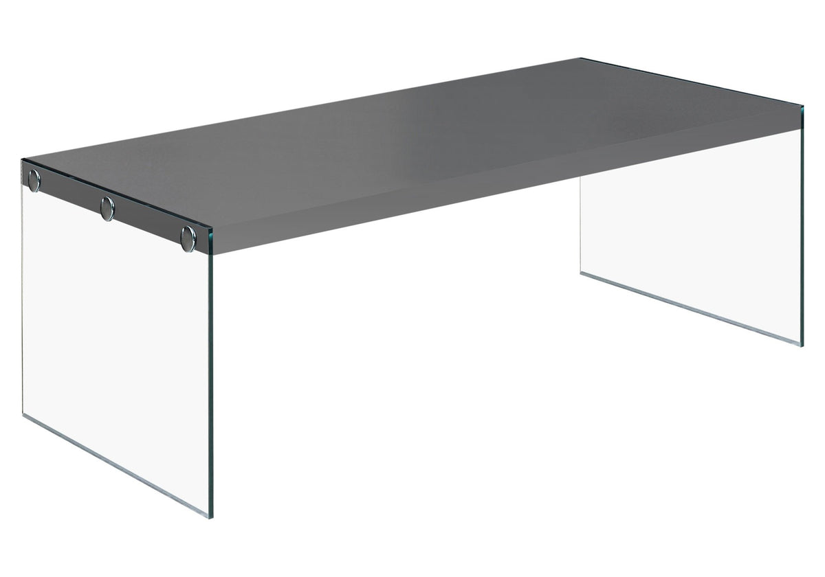 Monarch specialties , Coffee Table, Tempered Glass, Glossy Grey , 44'L