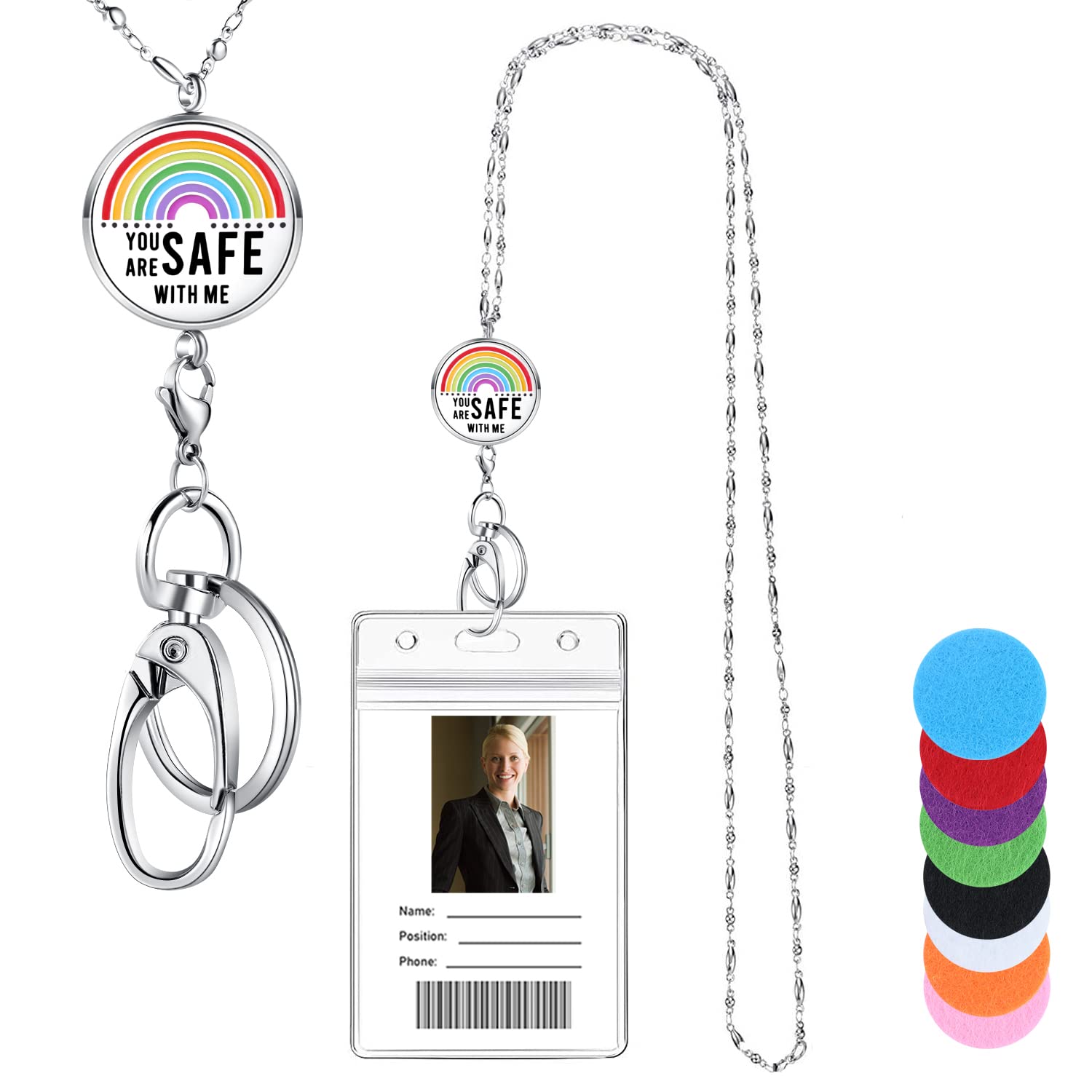 Lanyards For Id Badges, Teacher Lanyard With Id Holder Teacher Appreciation Gifts Nurse Accessories Work Jewelry Stainless Steel