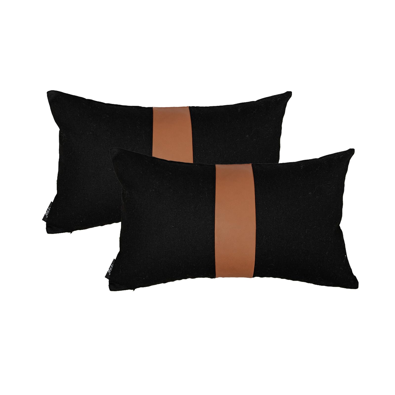 Vfuty Set Of 2 Black Decorative Throw Pillow Cover 12X20 Lumbar Accent Cushion Covers Farmhouse Rustic Pillow Case Modern Leathe