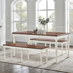 Crosley Furniture Shelby 3-Piece Traditional Dining Table Set for 6 with 2 Wood Benches, Distressed White