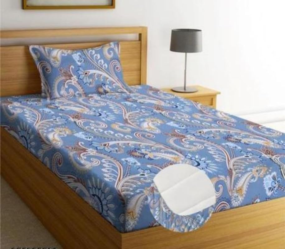 Fitted Cottonsingle Bedsheet (Elastic) With 1 Pillow Cover Single Safari 90 (ShivamSinglesafariA90_Bzr)