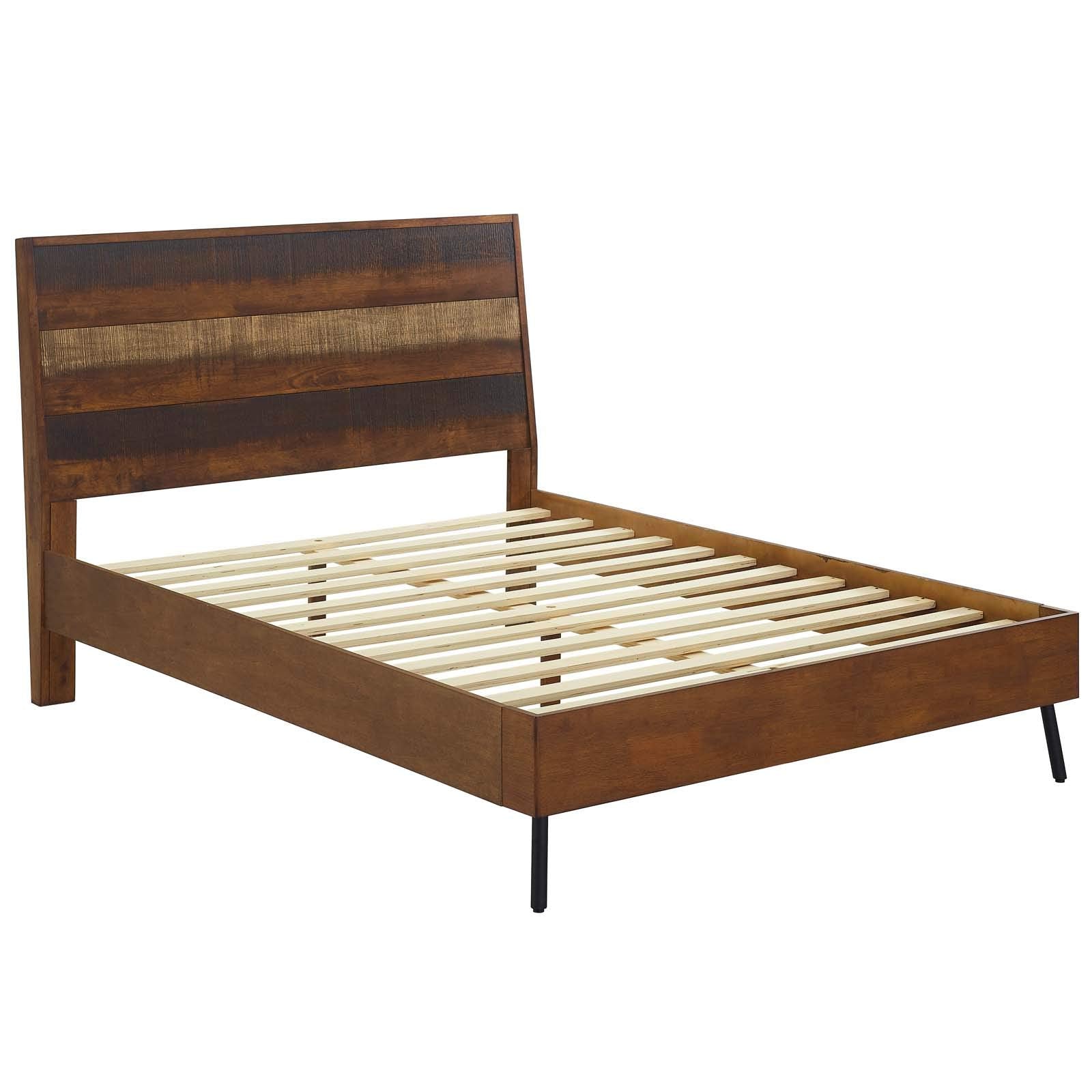 Modway Arwen Rustic Wood Queen Platform Bed Frame With Headboard In Walnut