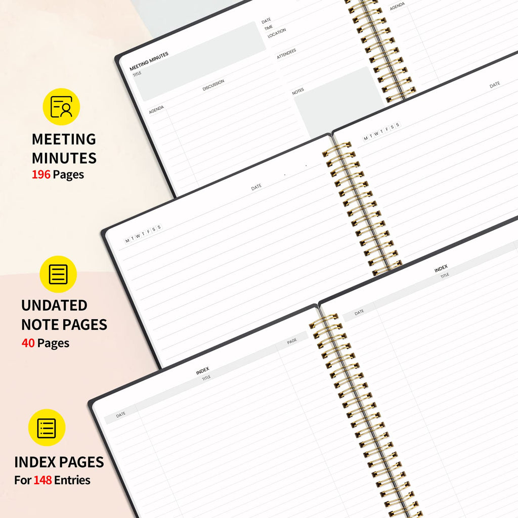 SUNEE Meeting Notebook B5 Size Spiral Bound Black 240 Pages for Business