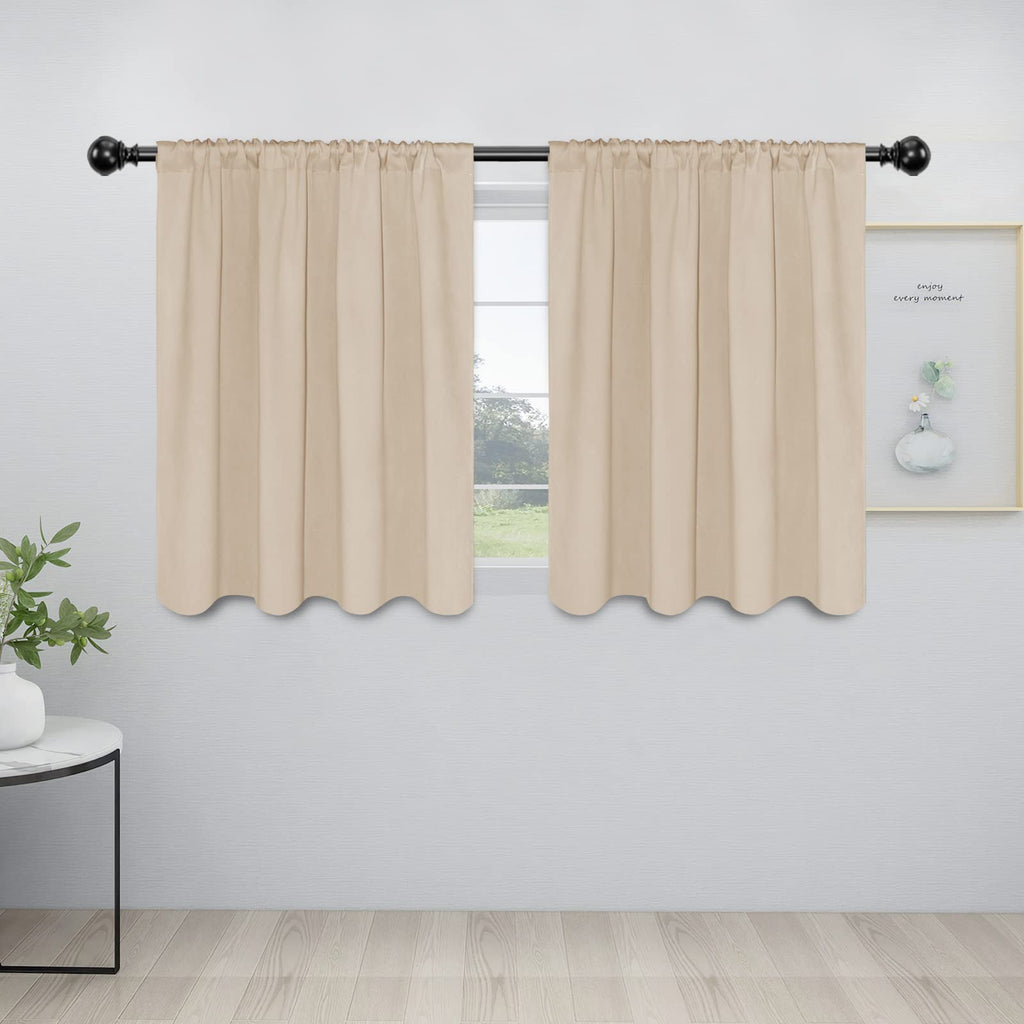 Easy-Going Rod Pocket Blackout Curtains For Bedroom, Room Darkening Window Curtains For Living Room, Thermal Insulated Noise Reduction Solid Window Drapes, 2 Panels(42X36 In, Beige)