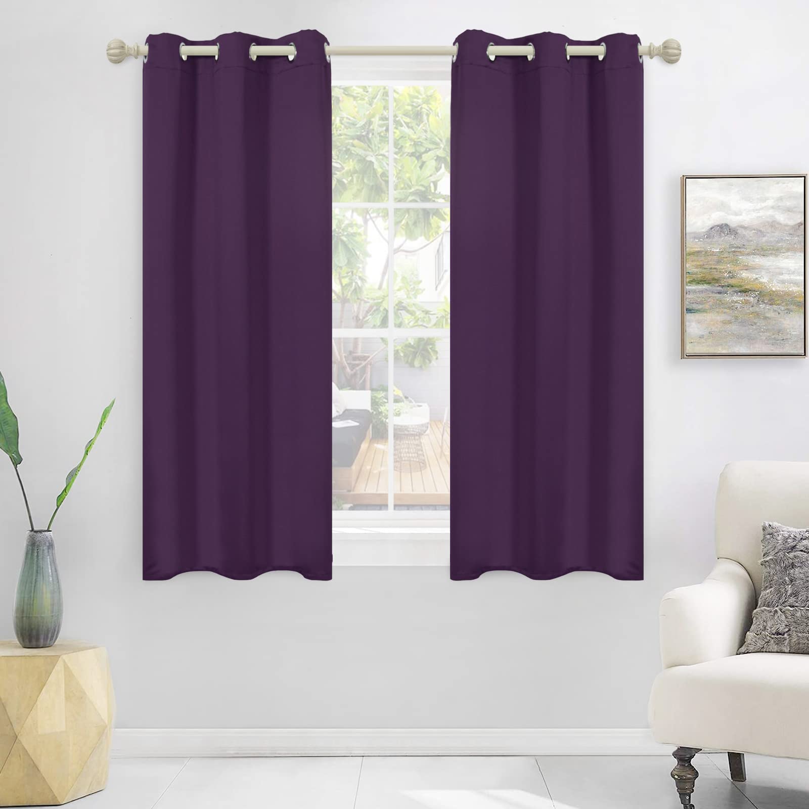 Mysky Home Blackout Curtain For Bedroom, Grommet Room Darkening Curtain, Amazing Triple Weave Thermal Insulated Curtain, 1 Curtain Panel, 42 X 54 Inch, Purple