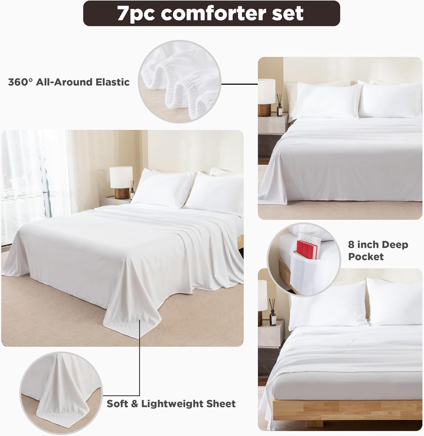 Andency Black Comforter King Size - 7 Pieces Bed In A Bag King Bedding Comforter Sets, Summer Plain Soft Lightweight Comforter With Fitted Sheets, Flat Sheets, Pillowcases & Shams