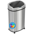 iTouchless Glide 13 Gallon Sensor Trash Can with Wheels and Odor Control System, Stainless Steel, Oval Shape Automatic Kitchen a
