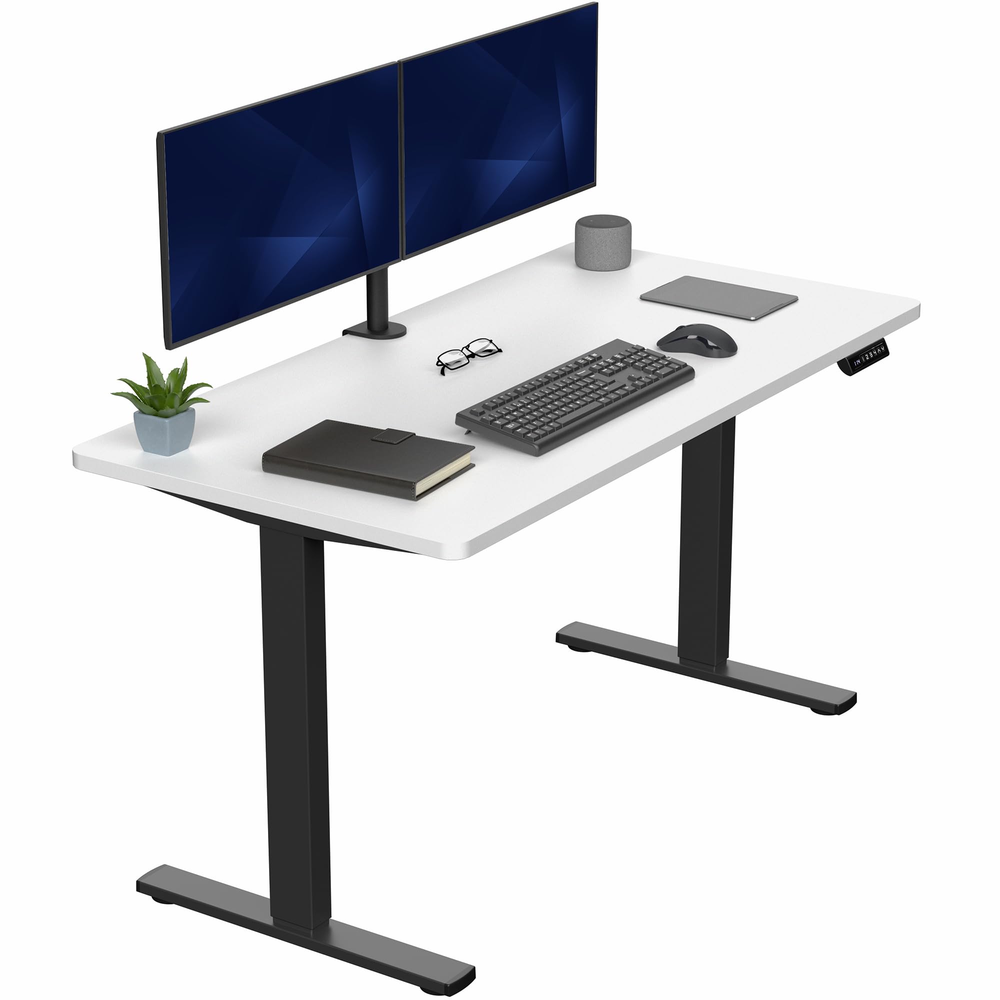 VIVO Electric 55 x 28 in Standing Desk, Memory Height Adjustment, 1B Series, Holds 220 lbs, One-Piece White Top, Black Frame, DE
